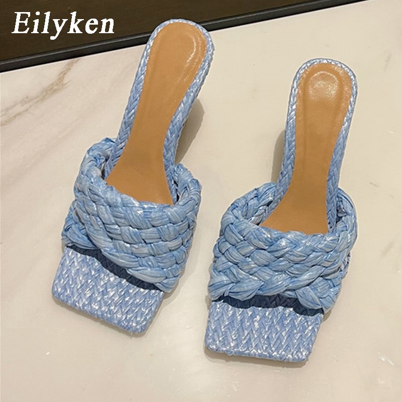 Processing time:5-7 days after placing orders Eilyken Summer Design Weave Square Toe Heels High Quality Slippers Gladiator Beach Womens Sandal Slides Shoes image 30