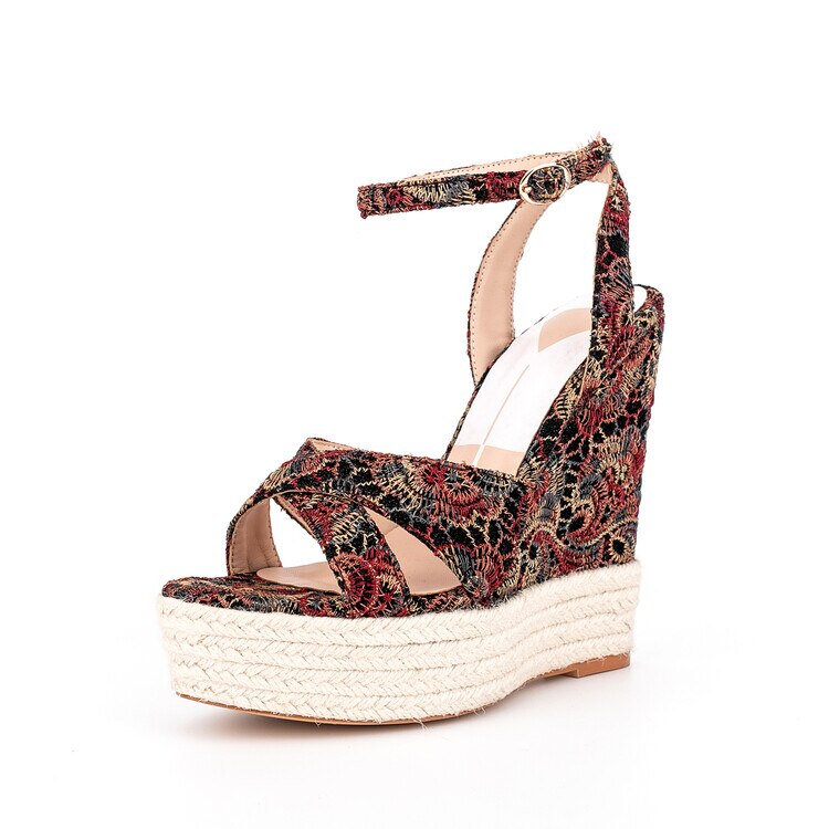 processing time:15 days after placing orders-- Brand Women's Spring and Summer Elegant Pattern Round Head Slope Heel Waterproof Platform Skirt Shoes Show Shoes image 8