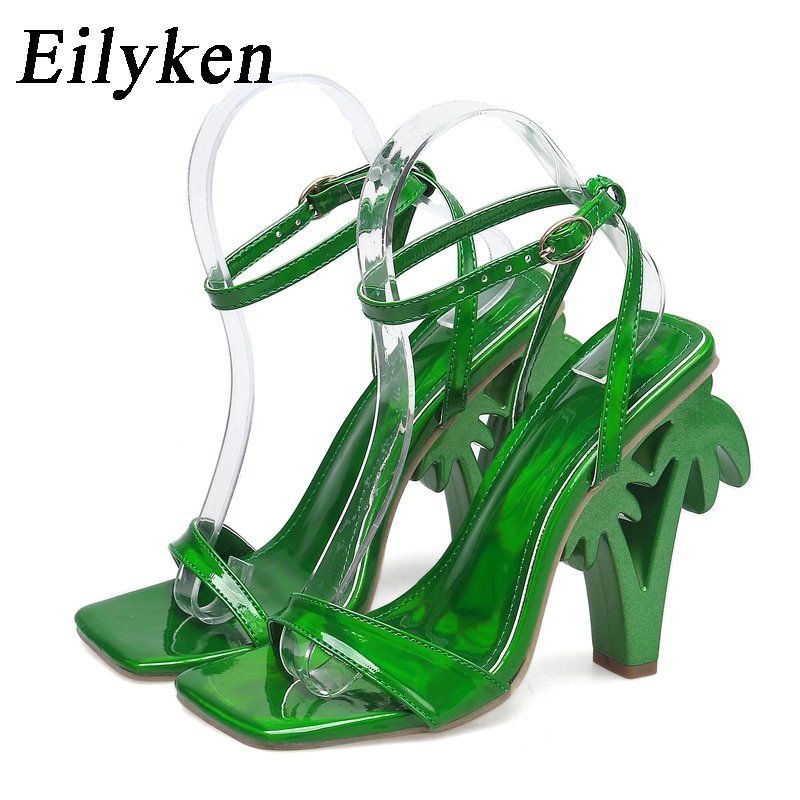 Eilyken Sexy Green Ankle Cross Strap Sandals Women Summer Open Toe Club Stripper Design Fretwork Heels Ladies Shoes image 16