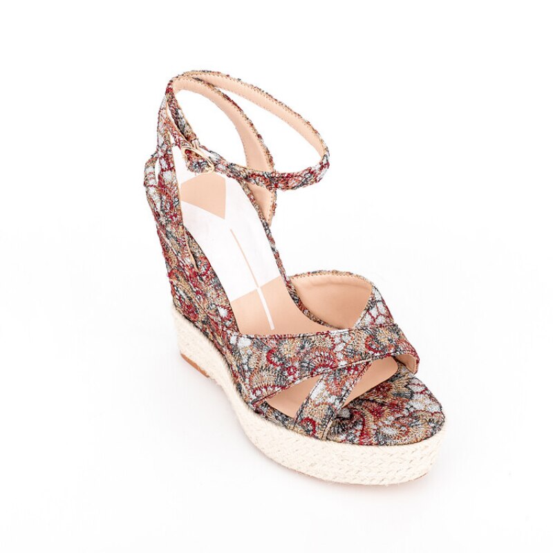 processing time:15 days after placing orders-- Brand Women's Spring and Summer Elegant Pattern Round Head Slope Heel Waterproof Platform Skirt Shoes Show Shoes image 15
