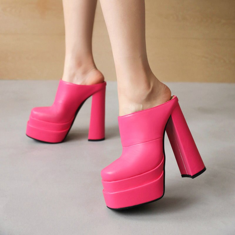 processing time:3-5 days after placing orders--Gold Olive Closed Toe Sexy Super Block High Heels Womens Slides Sandals Crocodile PU Skin Leather Insole Platform Slippers Mules image 137