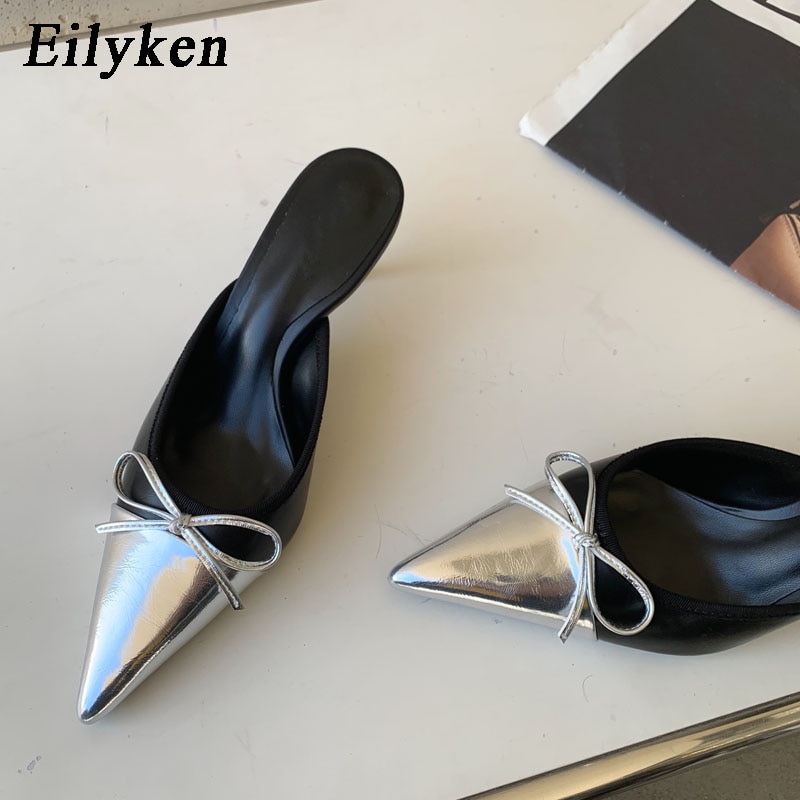 Spring Pointed Toe Women Slipper Butterfly-knot Shallow Slip On Ladies Mules Shoes Thin High Slides image 16
