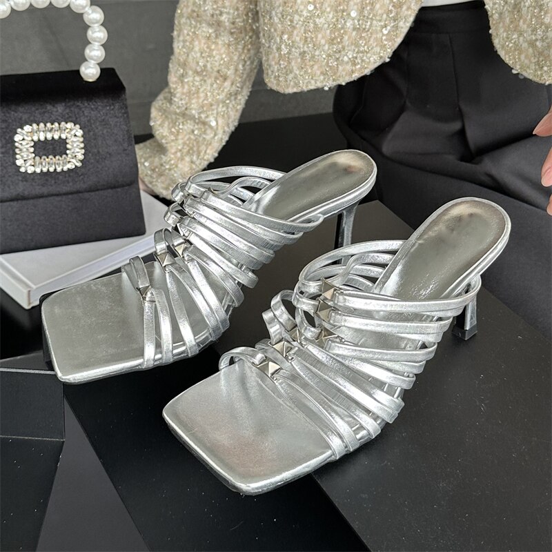 Processing time:3-5days after placing orders Eilyken Narrow Band Thin Low Heels Slippers Women Summer Elegant Square Open Toe Party Ladies Beach Shoes image 21