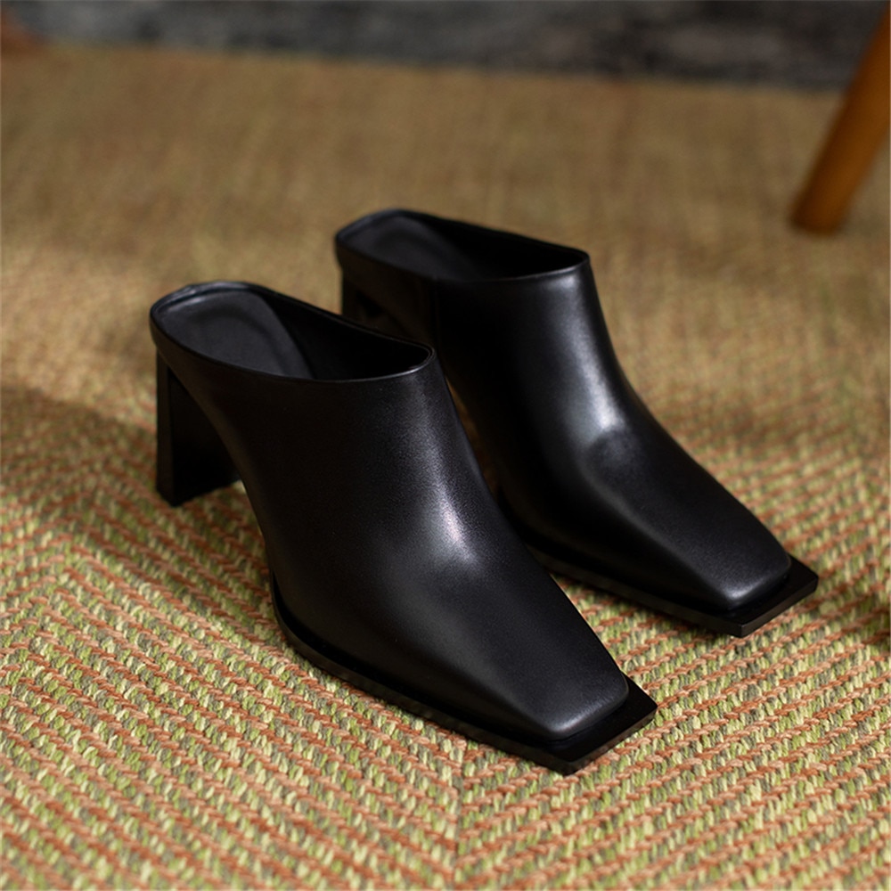 Processing Time:7-15 days after placing orders MILI-MIYA Square Toe Solid Color Women Full Genuine Leather Thick Heels Slip On Dress Party Summer Shoes Size 34-40 image 8
