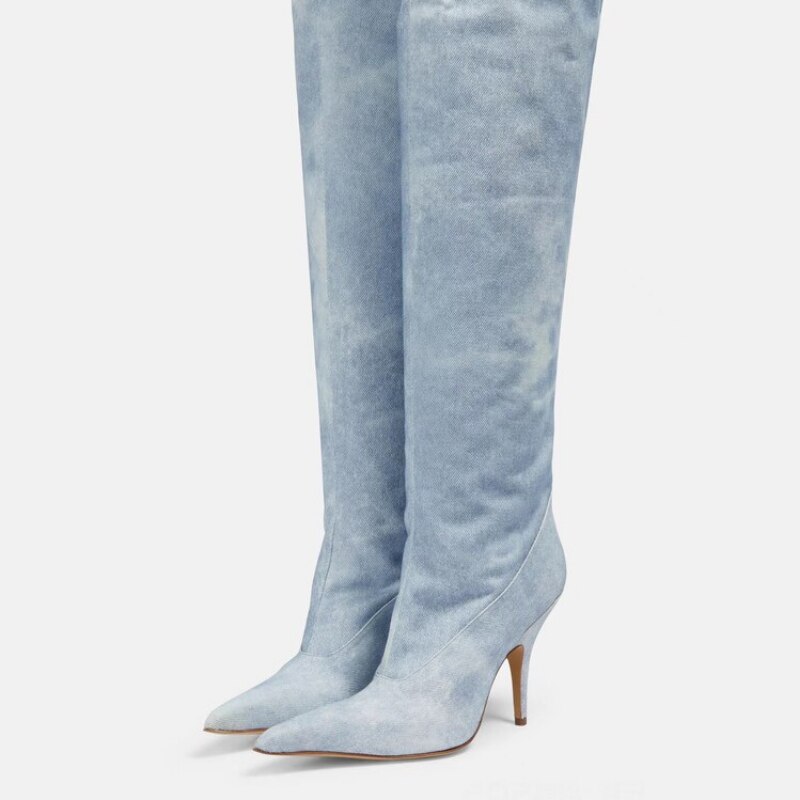 Processing Time:7-15 days after placing orders European and American Brand Catwalk Boots Women's Summer Sexy Thin High Heel Elastic Denim Knee Sleeve Boots image 15