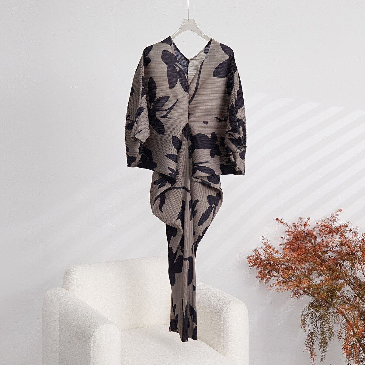 Miyake Pleated Women's Dresses Japanese Style Temperament Bat Sleeve Dress Spring Summer High