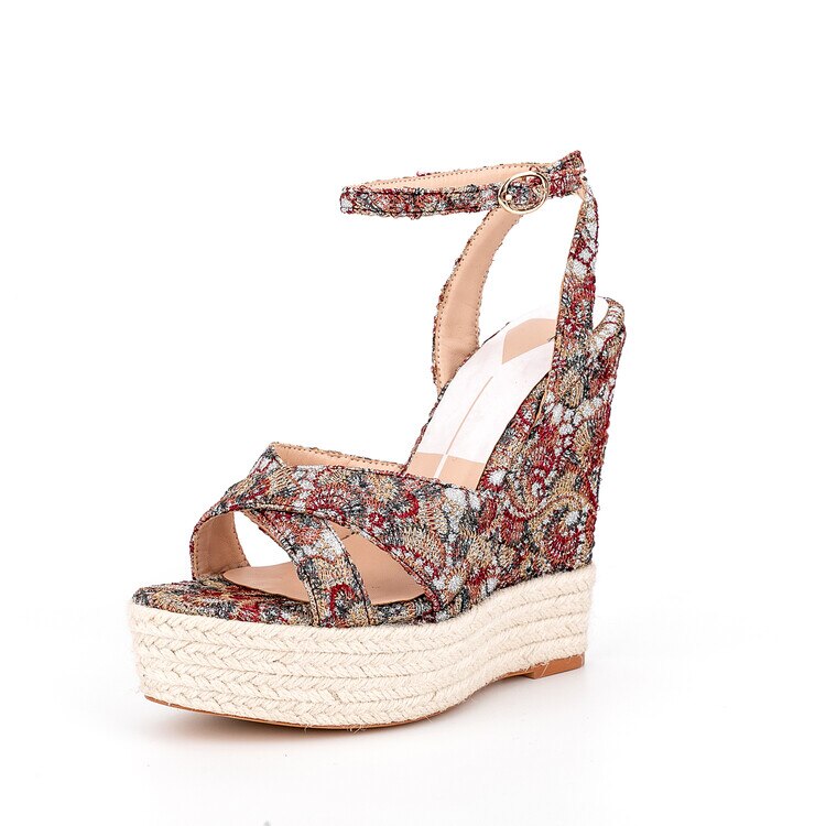 processing time:15 days after placing orders-- Brand Women's Spring and Summer Elegant Pattern Round Head Slope Heel Waterproof Platform Skirt Shoes Show Shoes image 10