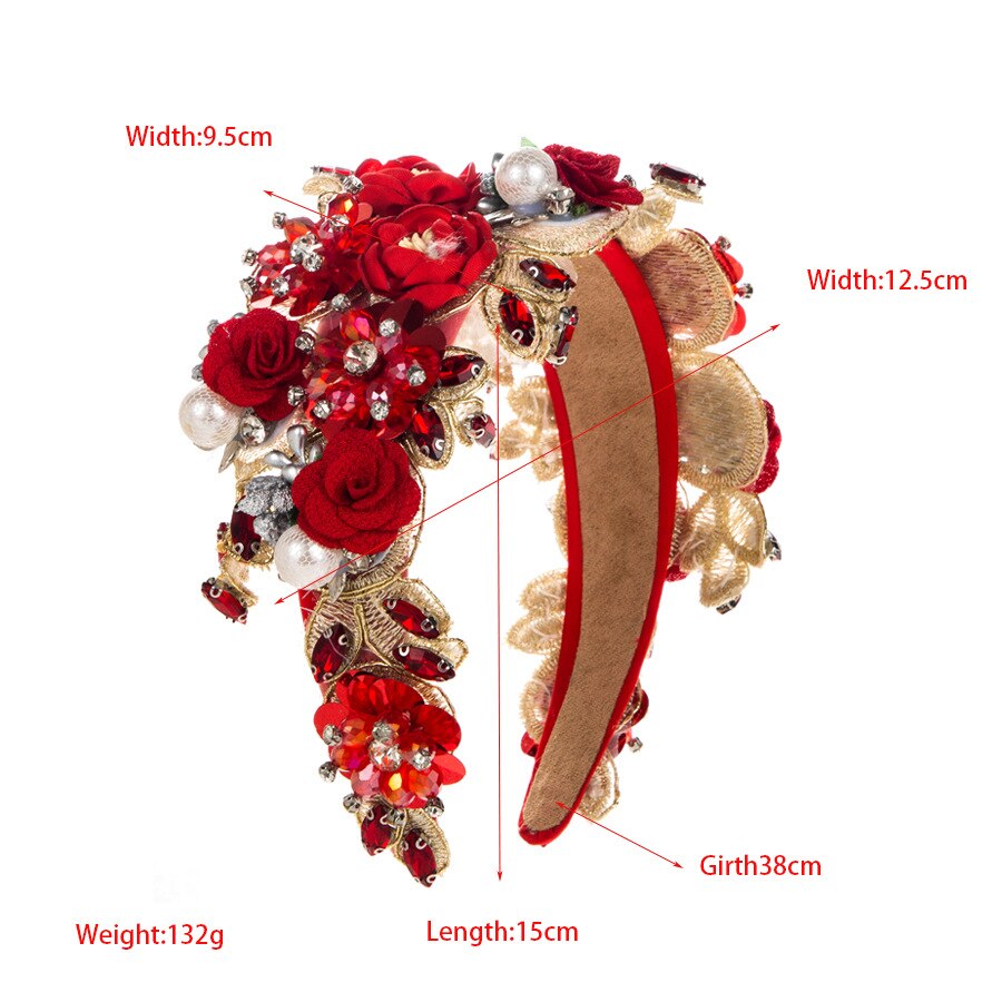 Wide padded headband with cascading side embellishment