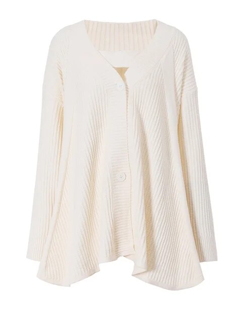 Apricot Big Size Knitting Cardigan Sweater Loose Fit V-Neck Long Sleeve Women New Fashion Autumn
