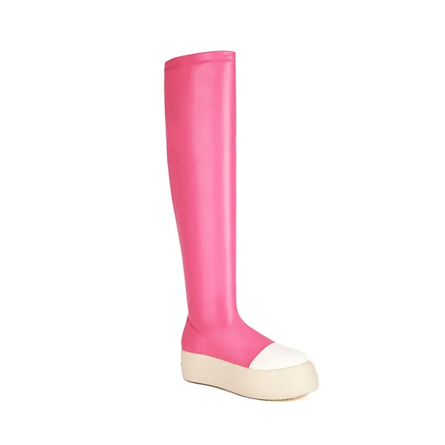 LeShion Of Chanmeb Women Stretch Over-the-Knee Boots White Flat Platform Thigh High Boot Lady Shoes