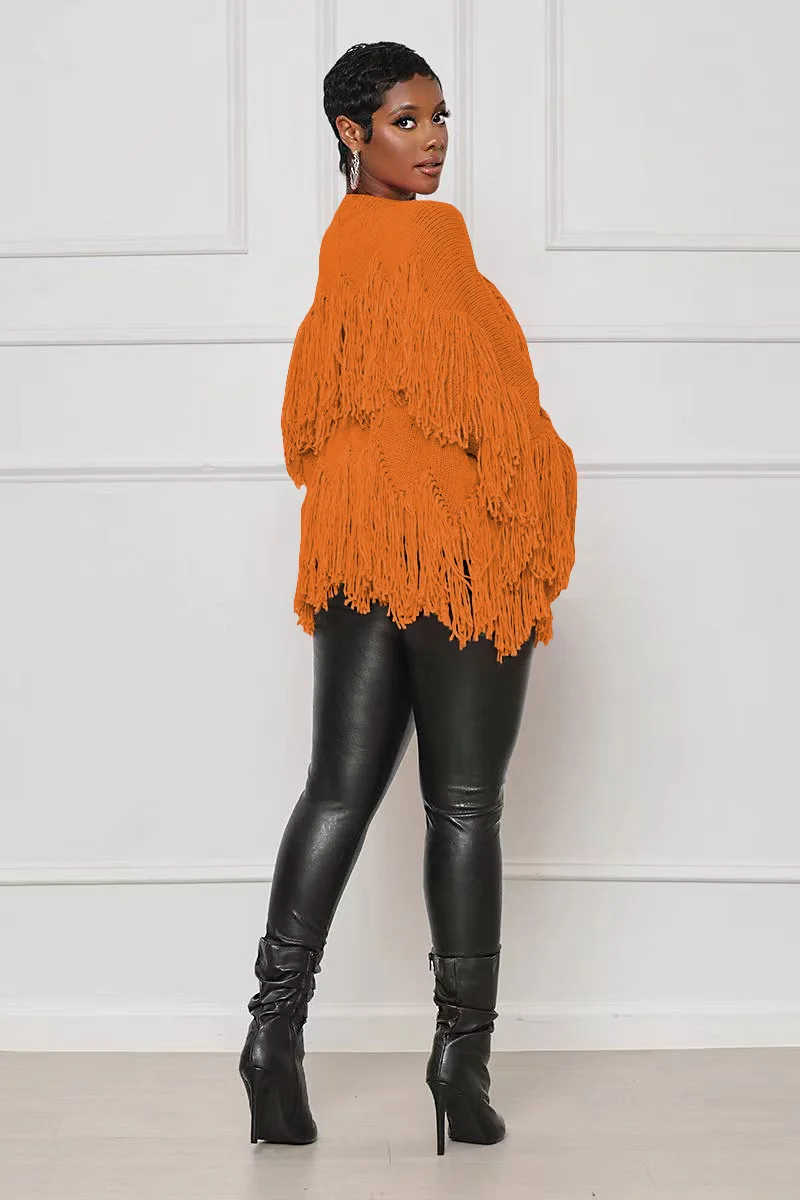 Orange shop fringe sweater