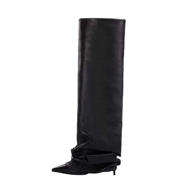 Women's New Slender High Heel Knee Length Women's Boots Fashion Pointed Sleeve Skirt Boots Autumn