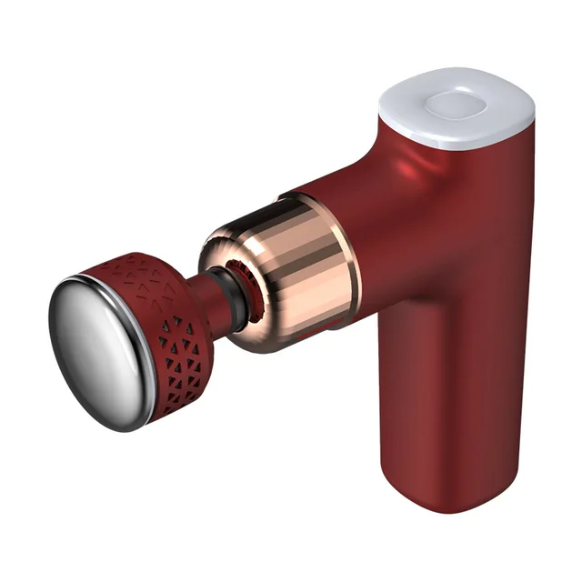 Ergonomic massage gun with airbag buffer head demonstrating cushioning impact
