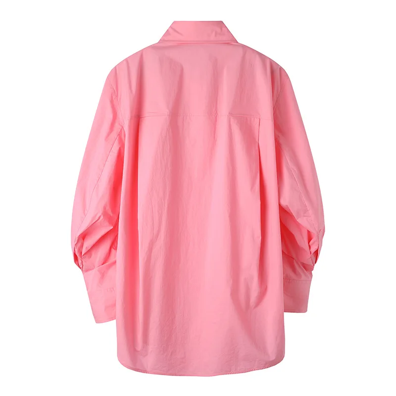 Women Shirt Spring Retro Flare Sleeves Cotton White Shirt Solid All Match Loose Leisure Long Female