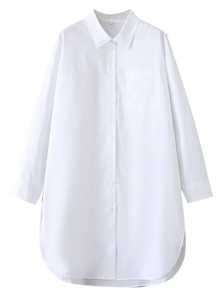 Women Long Sleeve Single Breasted White Shirt Spring Autumn Loose Blouses Casual Tops