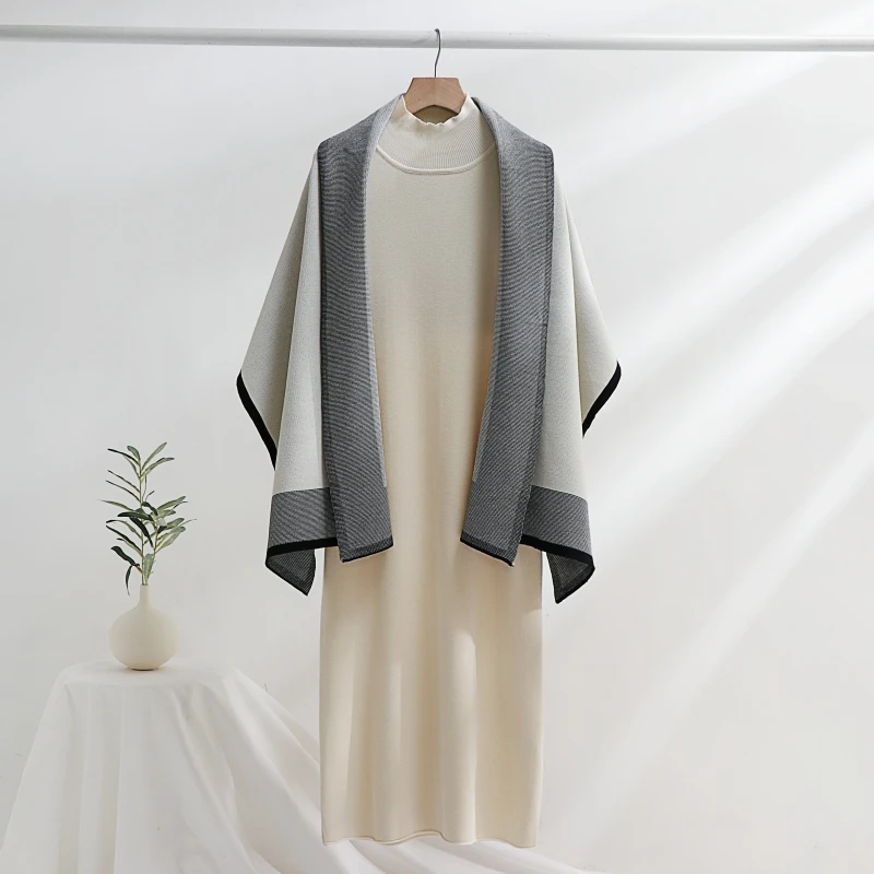 Elegant Women's Dress Sets Knitted Tracksuit Korean Style Winter Long Dress and Scarf Two Piece Suit