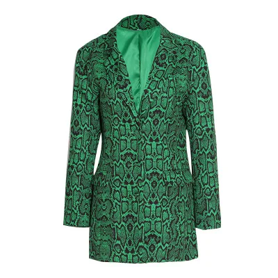 Snake Print Blazer Jacket Women Streetwear Fashion Single Breasted Lapel Suit Jacket Female Autumn