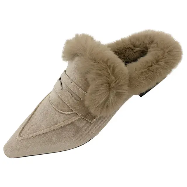 Women Thick Fur Winter Slippers Warm Shoes Slippers Platform Heels Casual Cotton Home Slides Boots