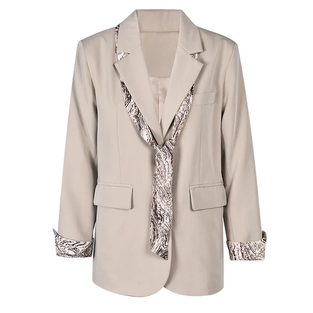 Khaki Printed Blazer Women Big Size Casual New Lapel Long Sleeve Loose Fit Jacket Fashion Tide