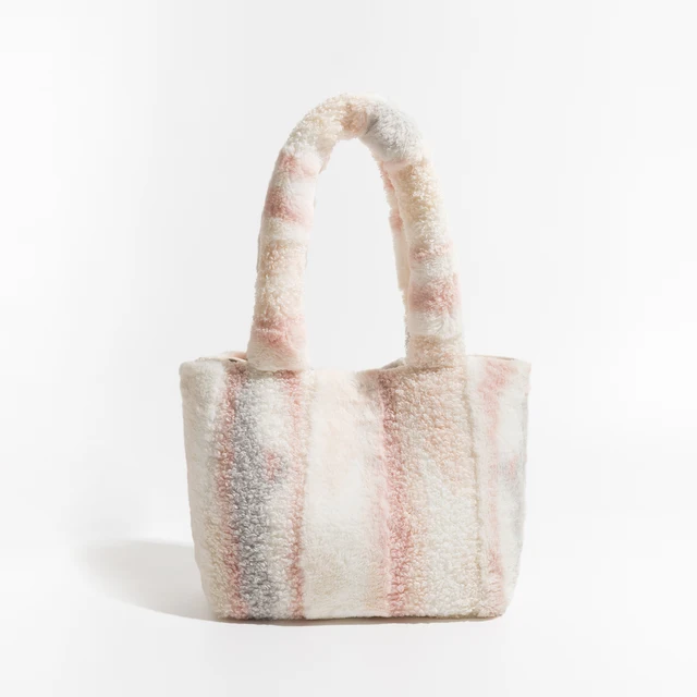 Bohemian Printed Winter Faux Fur Tote Handbag for Women Hasp Plush Square Shopper Purse Trend