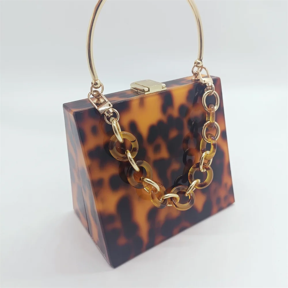 Luxury Leopard Women Evening Acrylic Clutch Bag Designer With Metal Bag Handle Lady Party Wedding