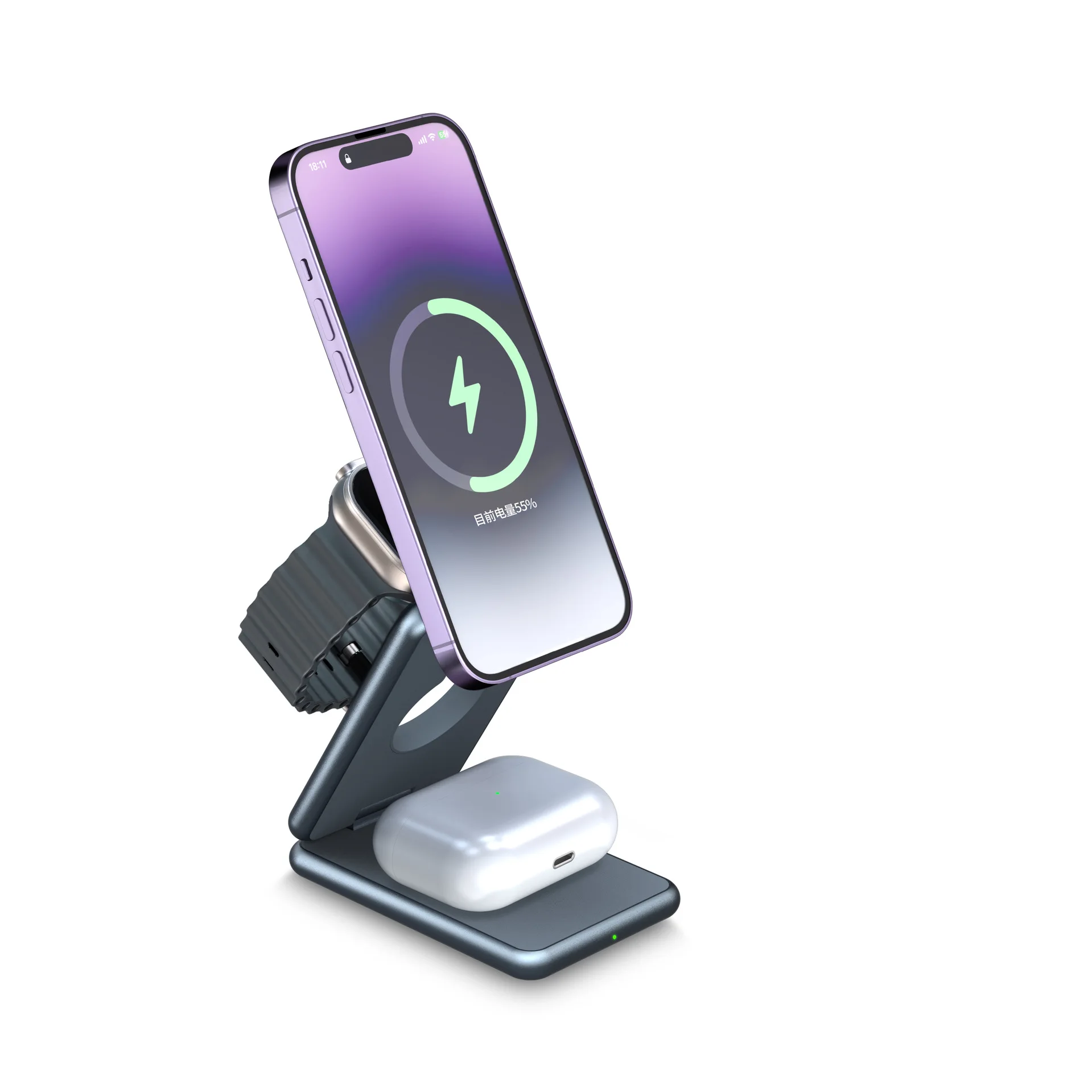 Alloy folding Magsafe15W magnetic wireless fast charging mobile phone earphone watch three-in-one