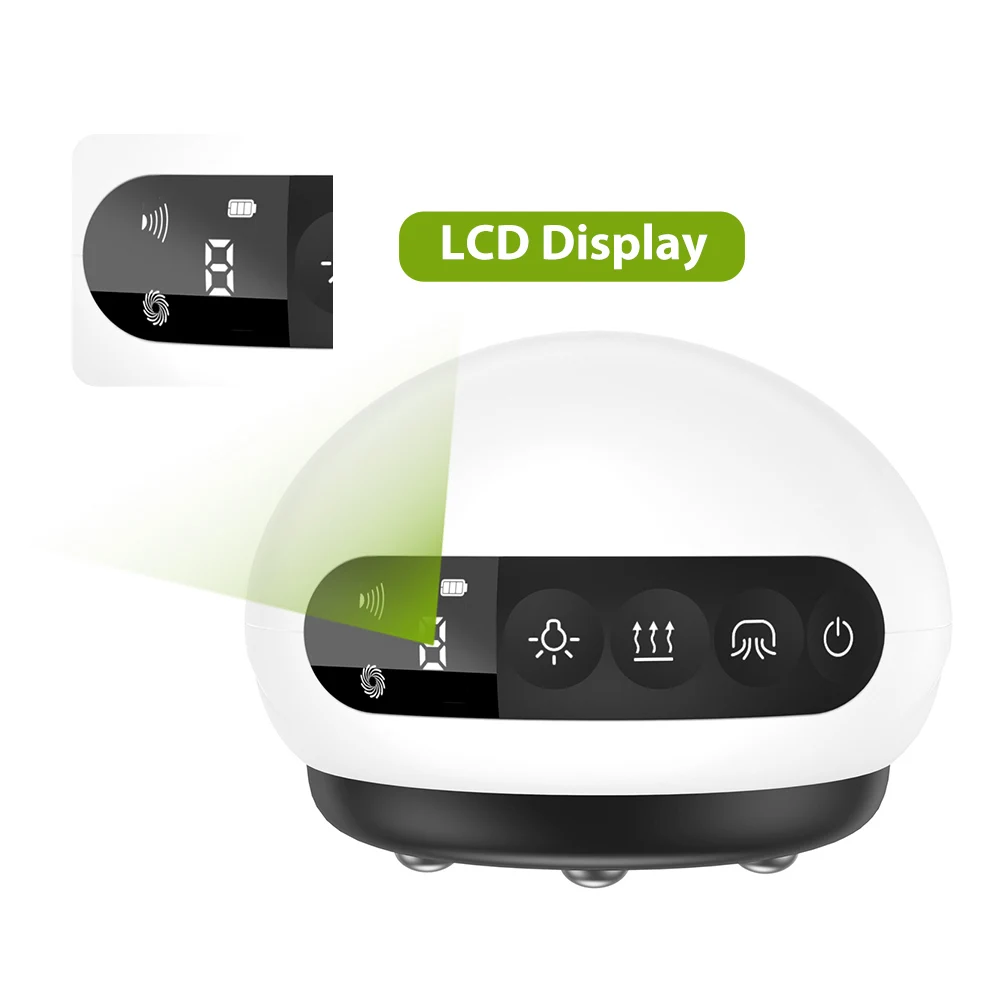 Close-up of black control panel showing LCD digital display with temperature readout, vibration icon, light icon