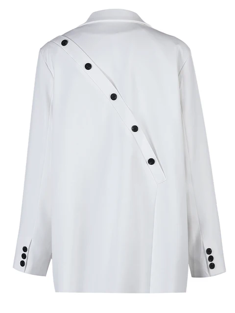 Women White Back Asymmetric Button Big Size Blazer New Lapel Long Sleeve Jacket Fashion Tide Spring