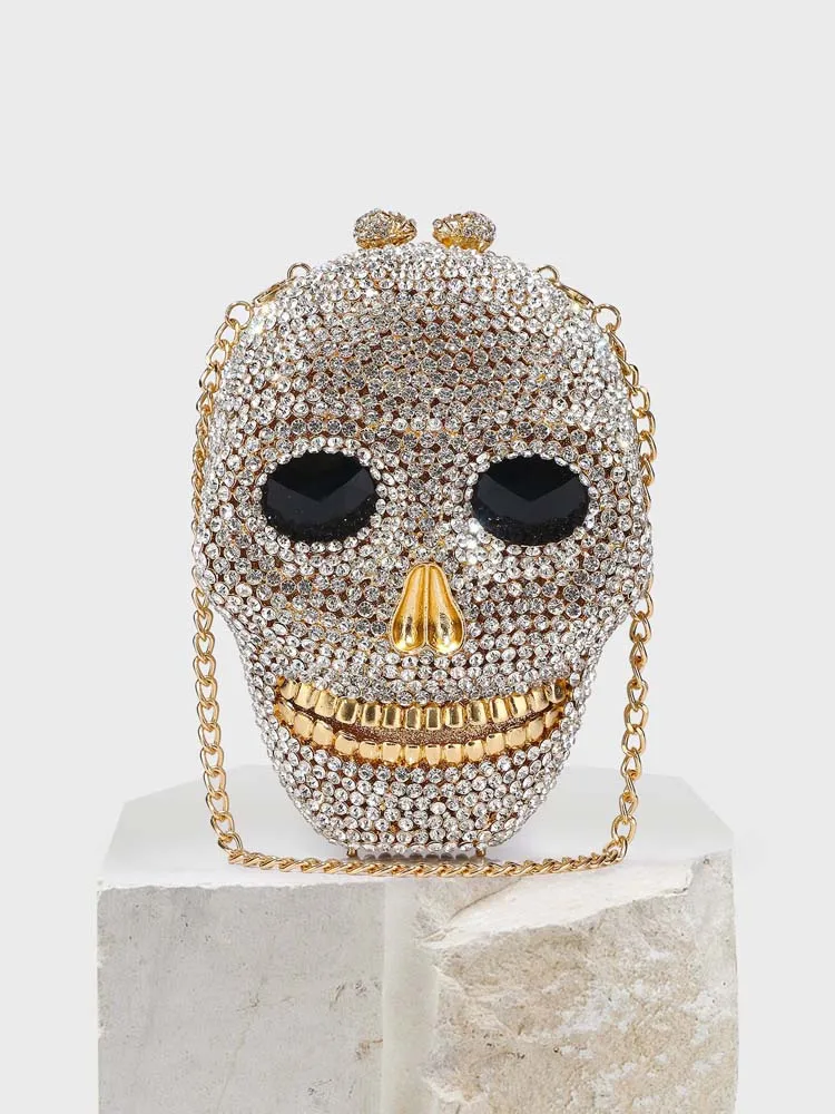 Diamond Halloween Skull Head Clutch Bags Women Rhinestone Evening Purse Wedding Handbags Crystal