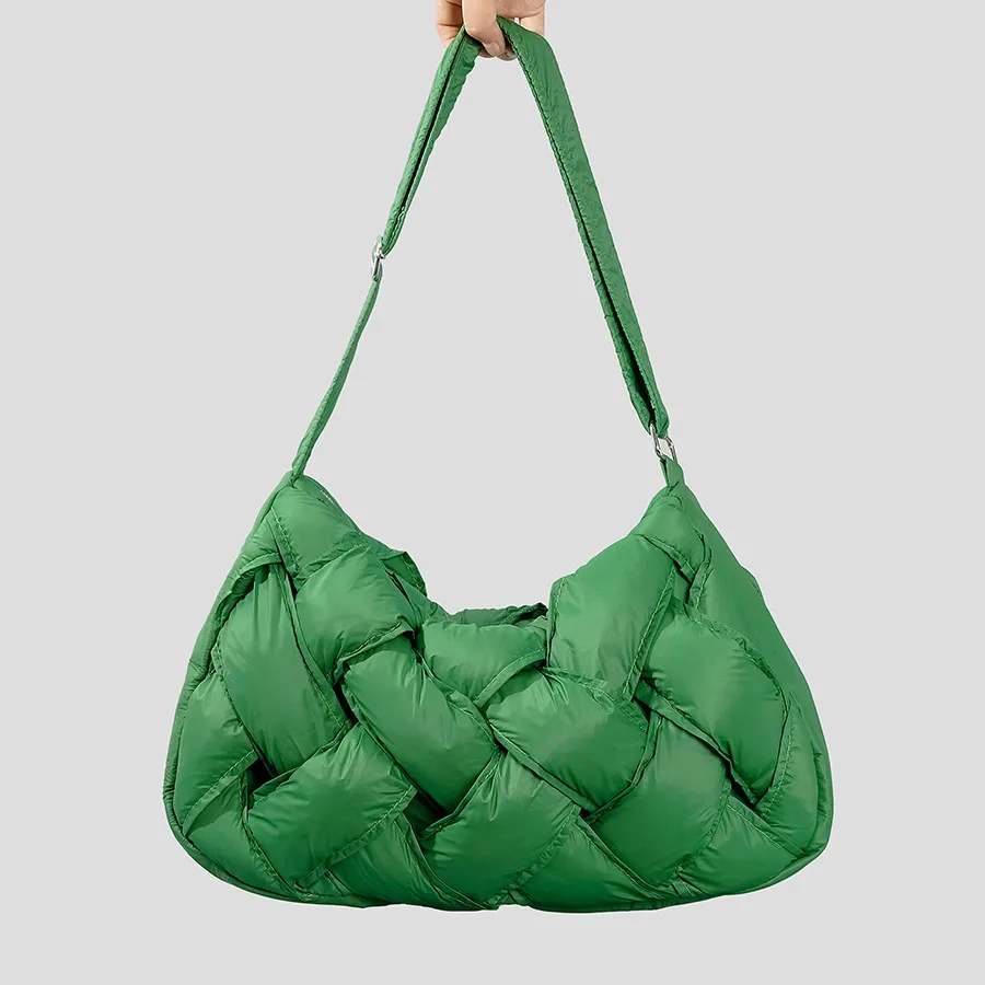 Fashion Woven Padded Women Shoulder Bags Designer Nylon Down Cotton Crossbody Bags Casual Hobos