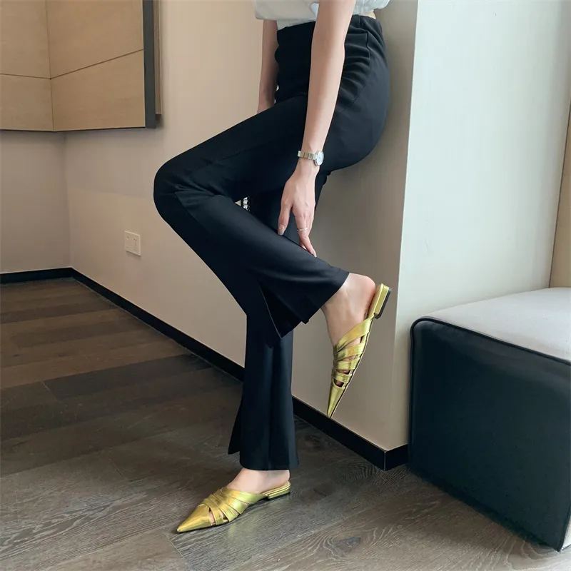 Pointed Toe Women’s Flat Slides – Summer Hollow Slip-On Slippers
