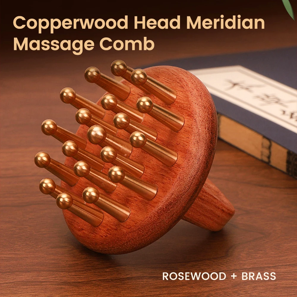 Massage comb displayed flat showing full rosewood paddle surface with product name, symbolizing complete wellness integration