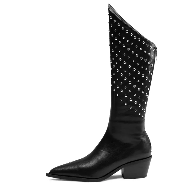 Fashion Knee High Women Boots New High Quality V Mouth Real Leather Straight Boots Daily Commuter