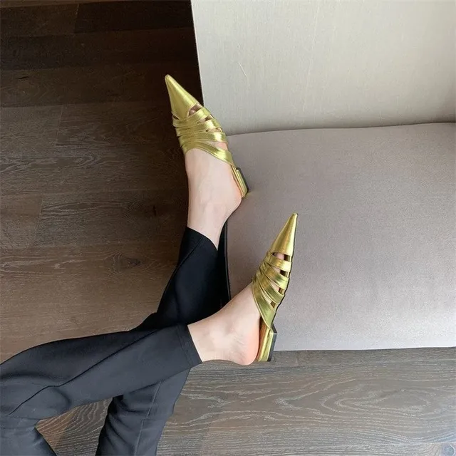 Pointed Toe Women Slides Slippers Black Gold Silver White Casual Outside Flat Slippers Hollow Dress Shoes Summer Slip On Pumps image 3