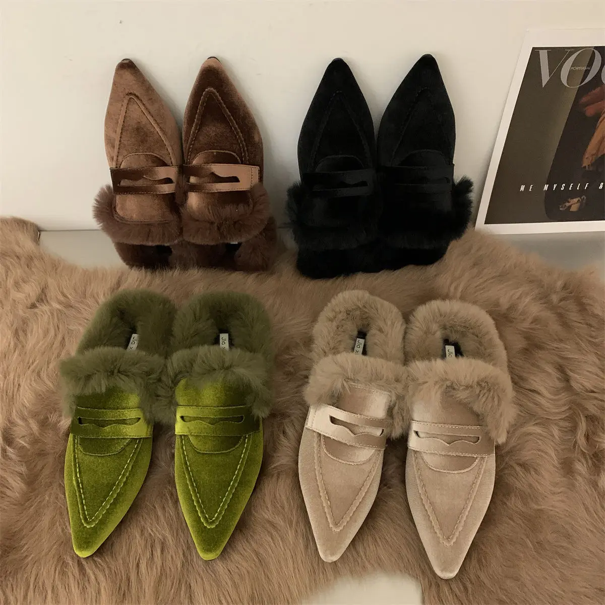 Women’s Plush Fur Platform Slippers – Warm Indoor/Outdoor Winter Slides