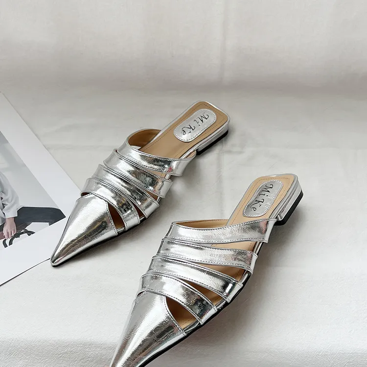 Pointed Toe Women’s Flat Slides – Summer Hollow Slip-On Slippers