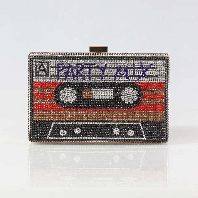 Rhinestone Clutch Cassette Mixed Tape Purse Retro Y2K Party Handbag Crossbody