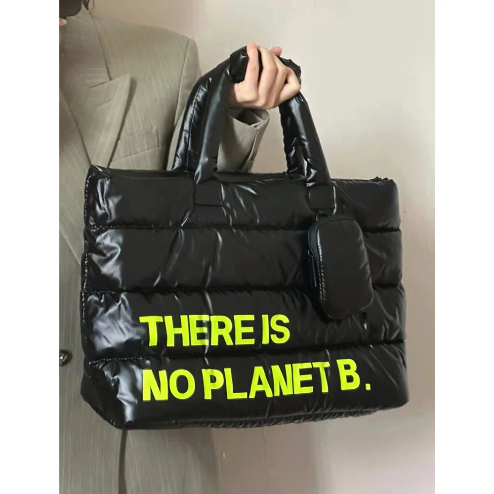 Nylon Padded Shoulder Bag Quilted Tote Bags for Women Down Space Handbags Winter Cotton Shopper