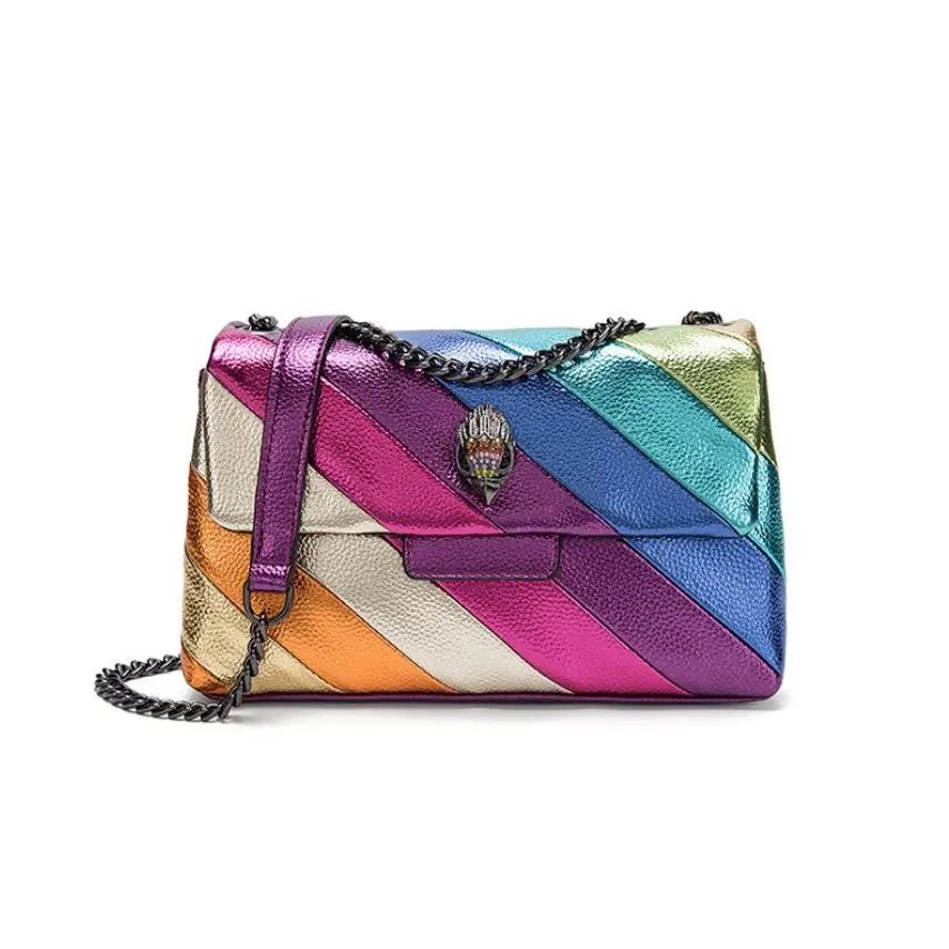 Rainbow Eagle Head Handbags Cross Body Bag 26cm Medium Raibow Bird Head Patchwork Shouler Bags Chain