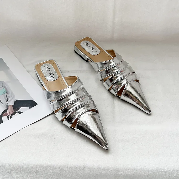 Pointed Toe Women’s Flat Slides – Summer Hollow Slip-On Slippers