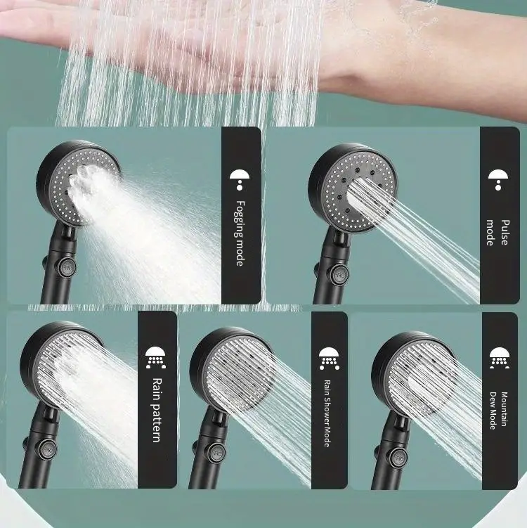 1pc high pressure shower head multi functional hand held sprinkler with 5 modes 360 adjustable detachable hydro jet shower head with pause switch all round filter bathroom accessories 9 8 3 5inch details 5