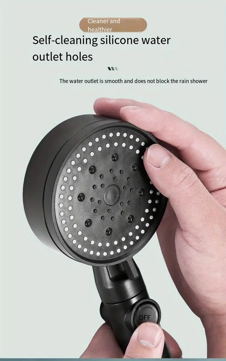 1pc high pressure shower head multi functional hand held sprinkler with 5 modes 360 adjustable detachable hydro jet shower head with pause switch all round filter bathroom accessories 9 8 3 5inch details 2