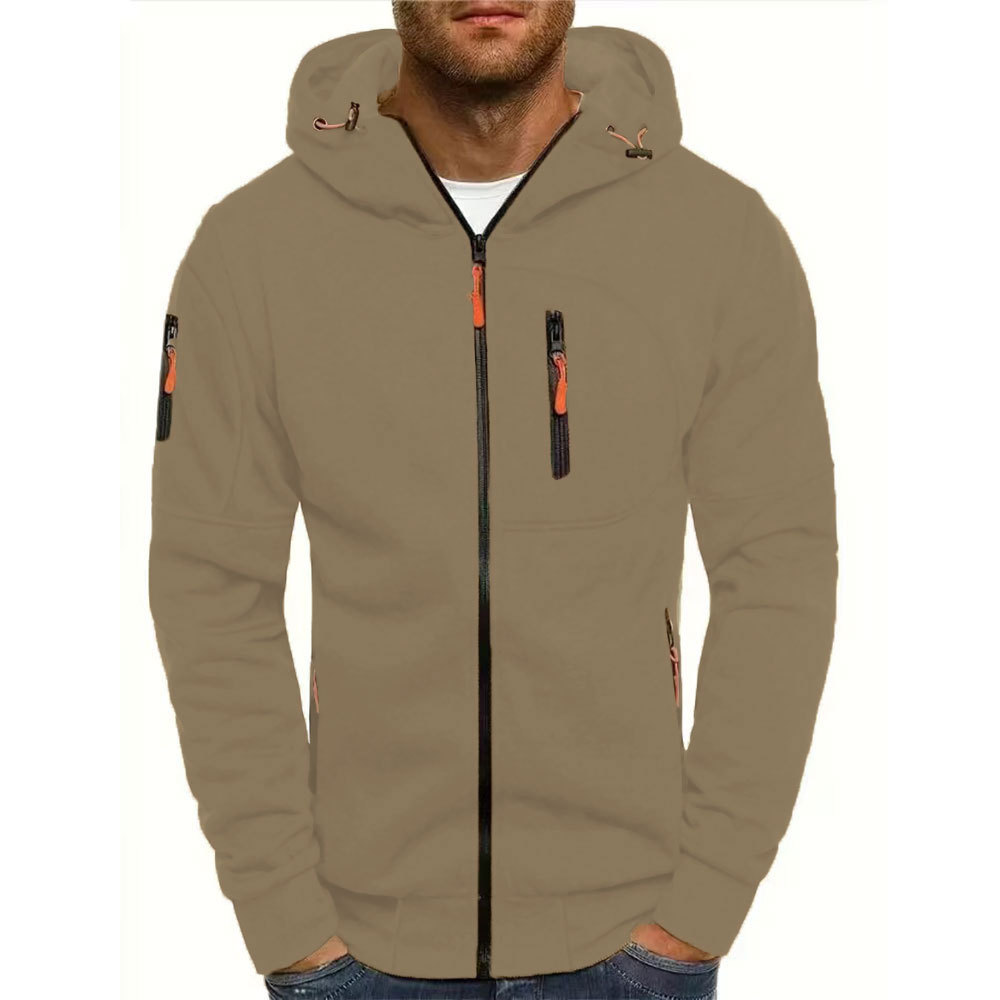 Men's Stylish Gym Hoodie with a Zippered Front Khaki