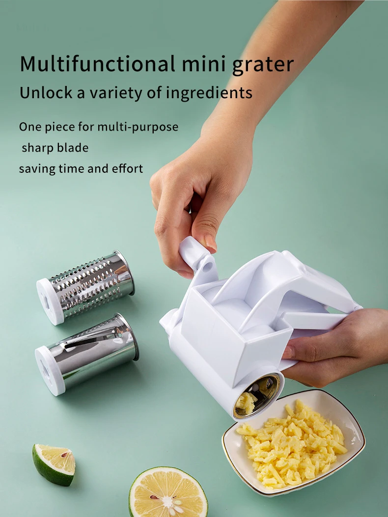 Handheld Mini Rotary Cheese Grater Shredder with Stainless Steel Drum for Grating Hard Nuts Kitchen Gadgets