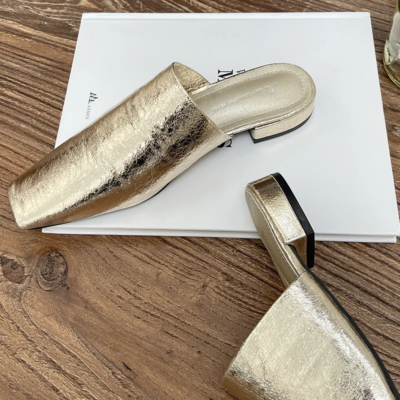 Beach Female Slides – Golden Fashion Flats & Summer Sandals