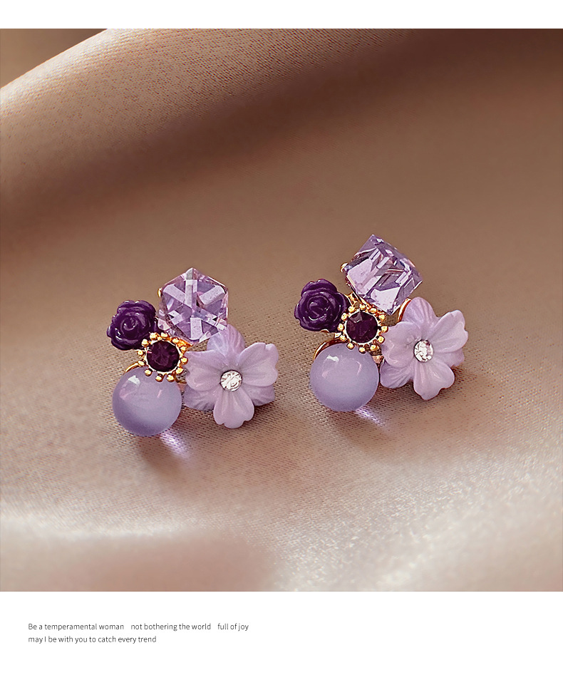 Purple Crystal Retro Flower Earring