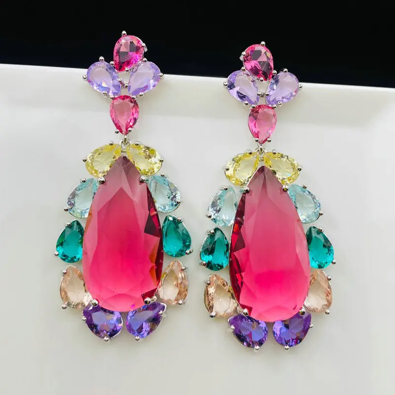 Bilincolor Cubic Zirconia Red Earring for Women Wedding