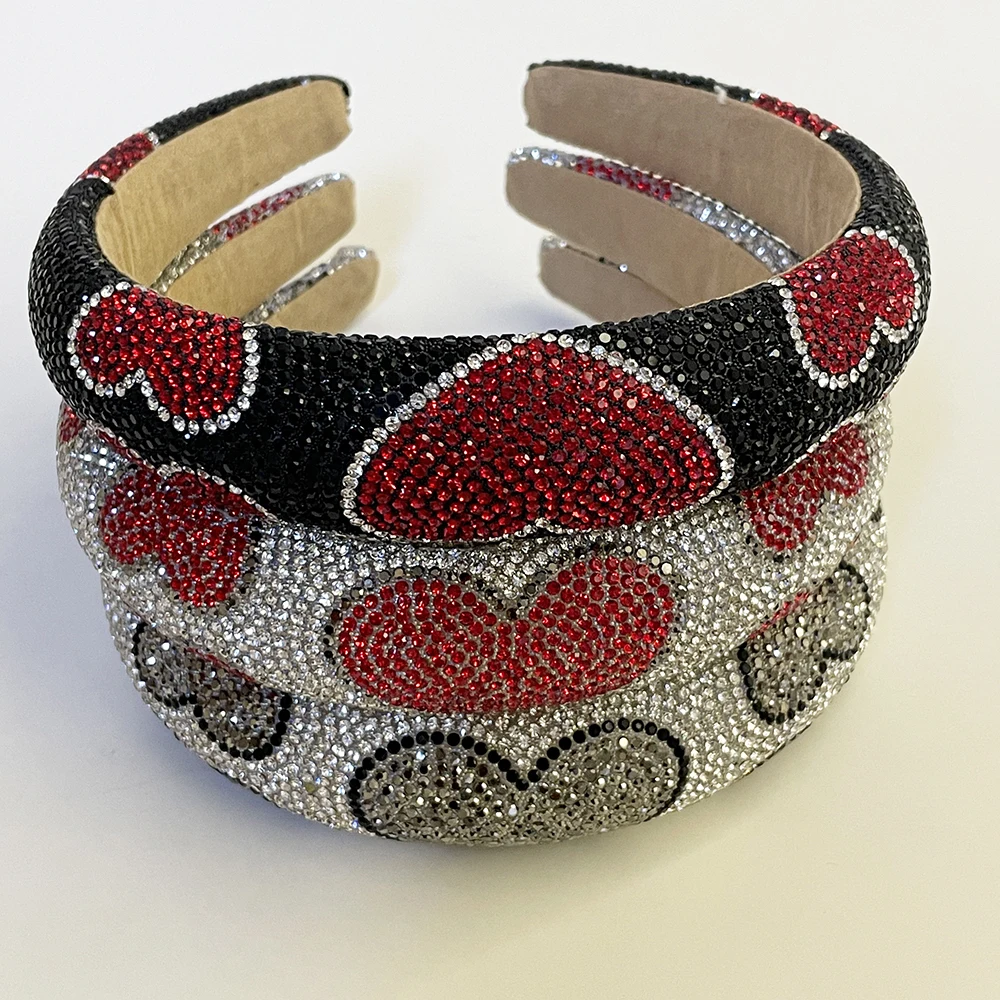 Red and metallic heart motifs across embellished bands
