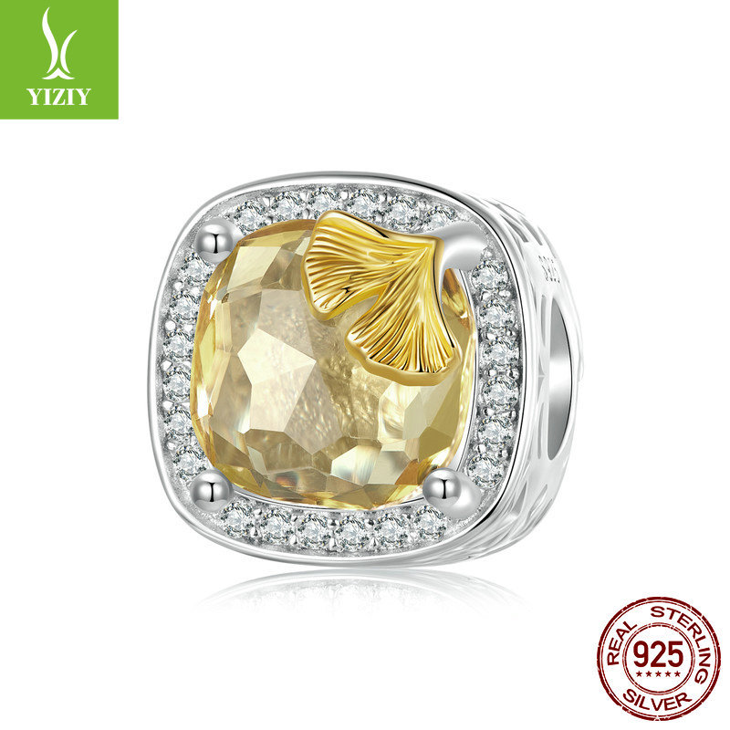 Silver Charm Original Autumn Golden Ginkgo Leaf DIY Bracelet Beads Luxurious Shining s925 Pure