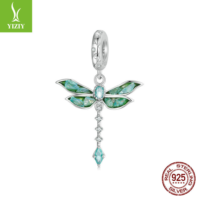 Silver Charm Original Retro Green Dragonfly DIY Pendant Accessories Charm Lucky s925 Pure Silver